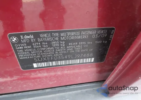 2009 BMW X5 xDrive35D from USA, damaged, VIN 5UXFF03549LJ97488